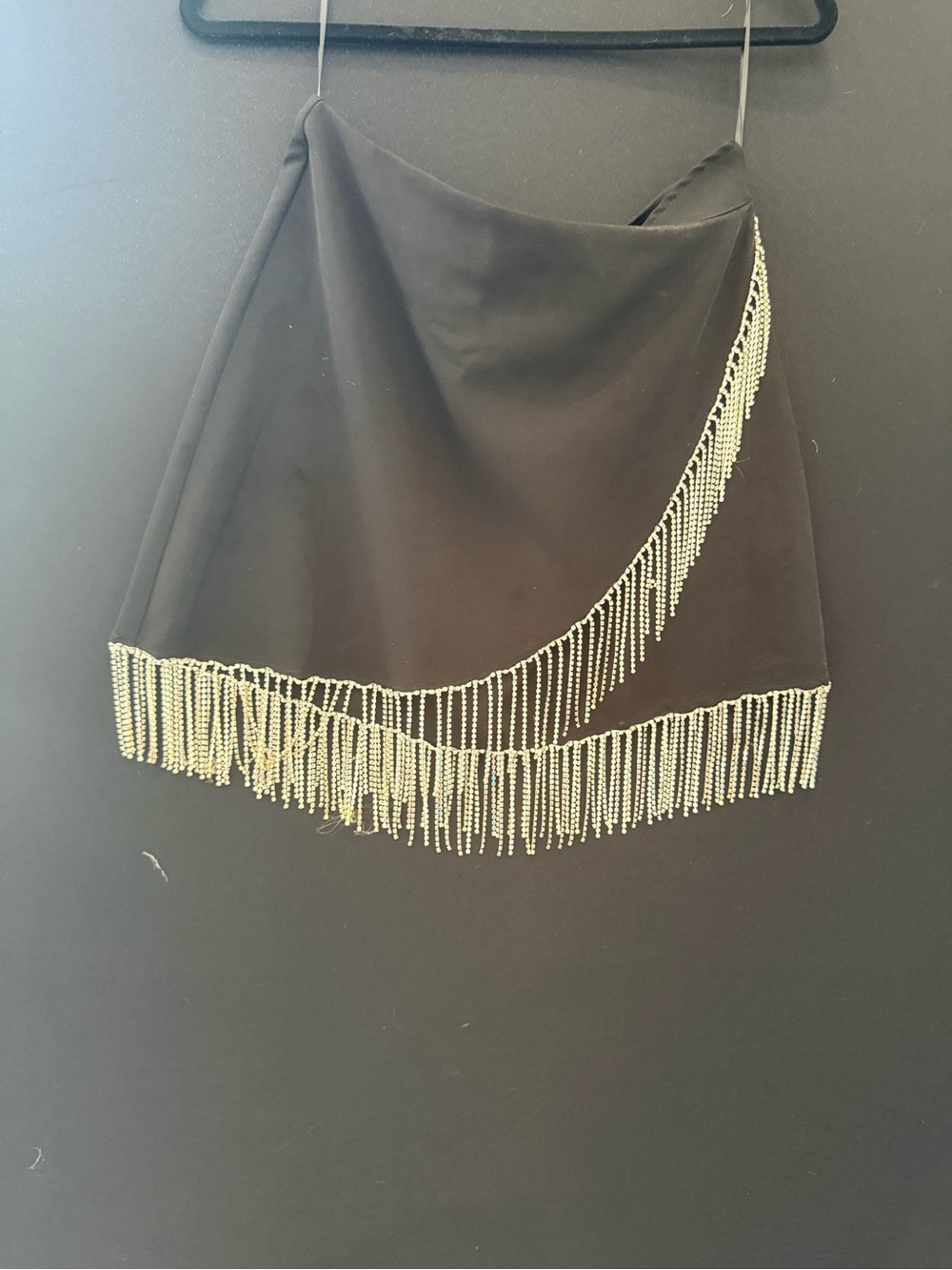 Black Mini Skirt with Gold Beaded Fringe